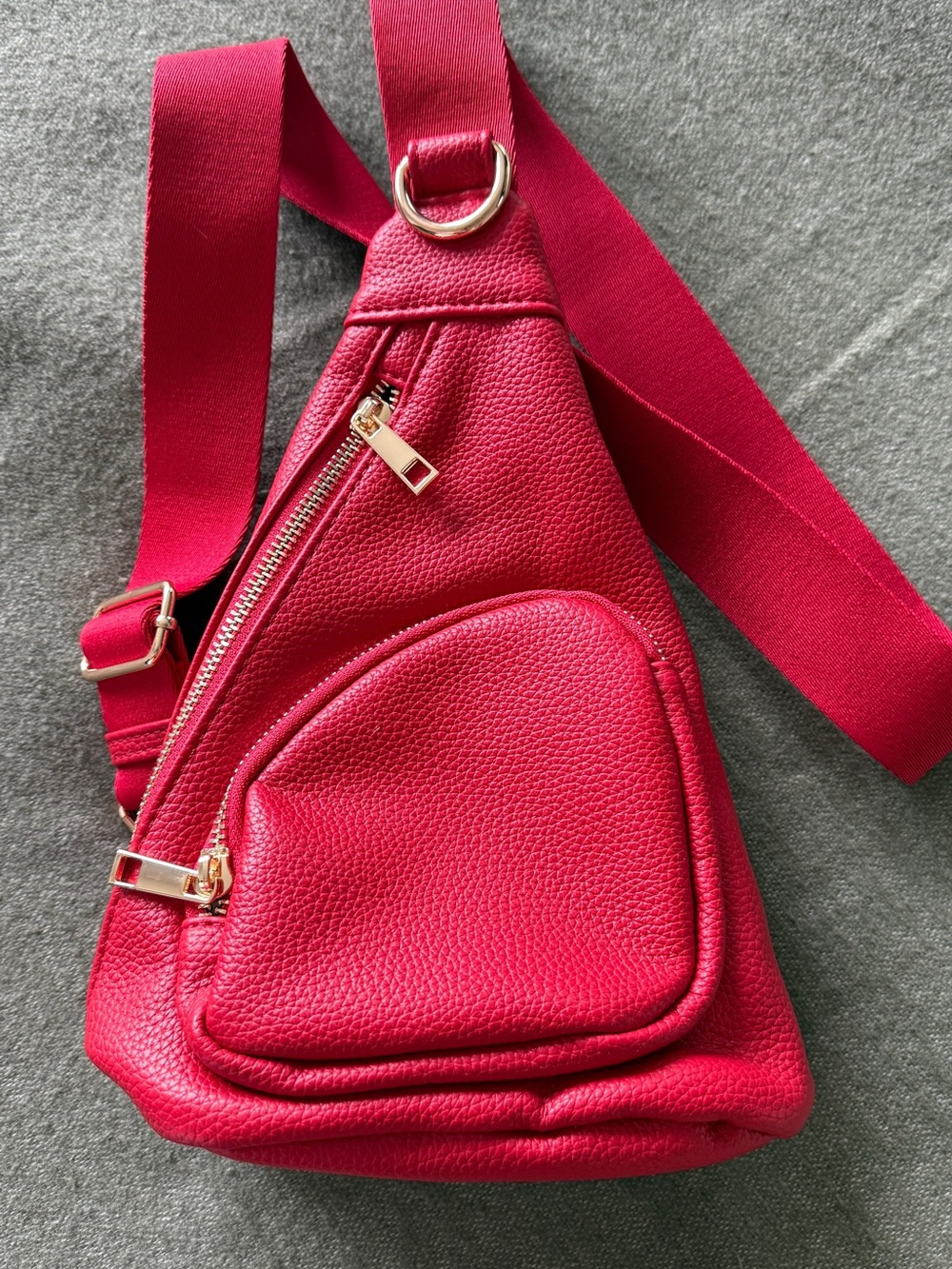 Red Leather Sling Crossbody Bag with Gold Hardware